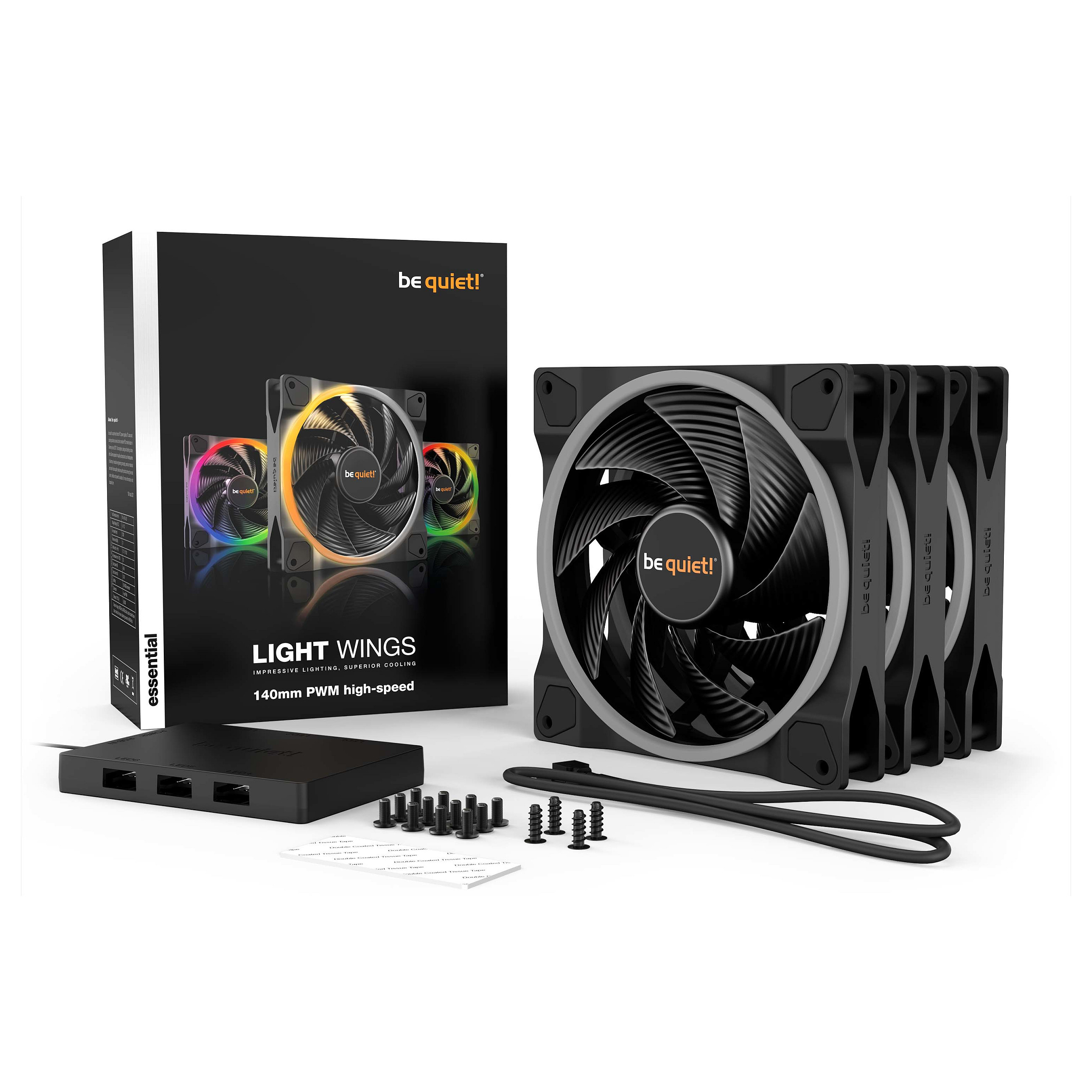 Ftohës për Kasë be quiet! Light Wings High-Speed / 140mm / 2200 RPM / PWM / ARGB / 3-Pack – Zezë - 6