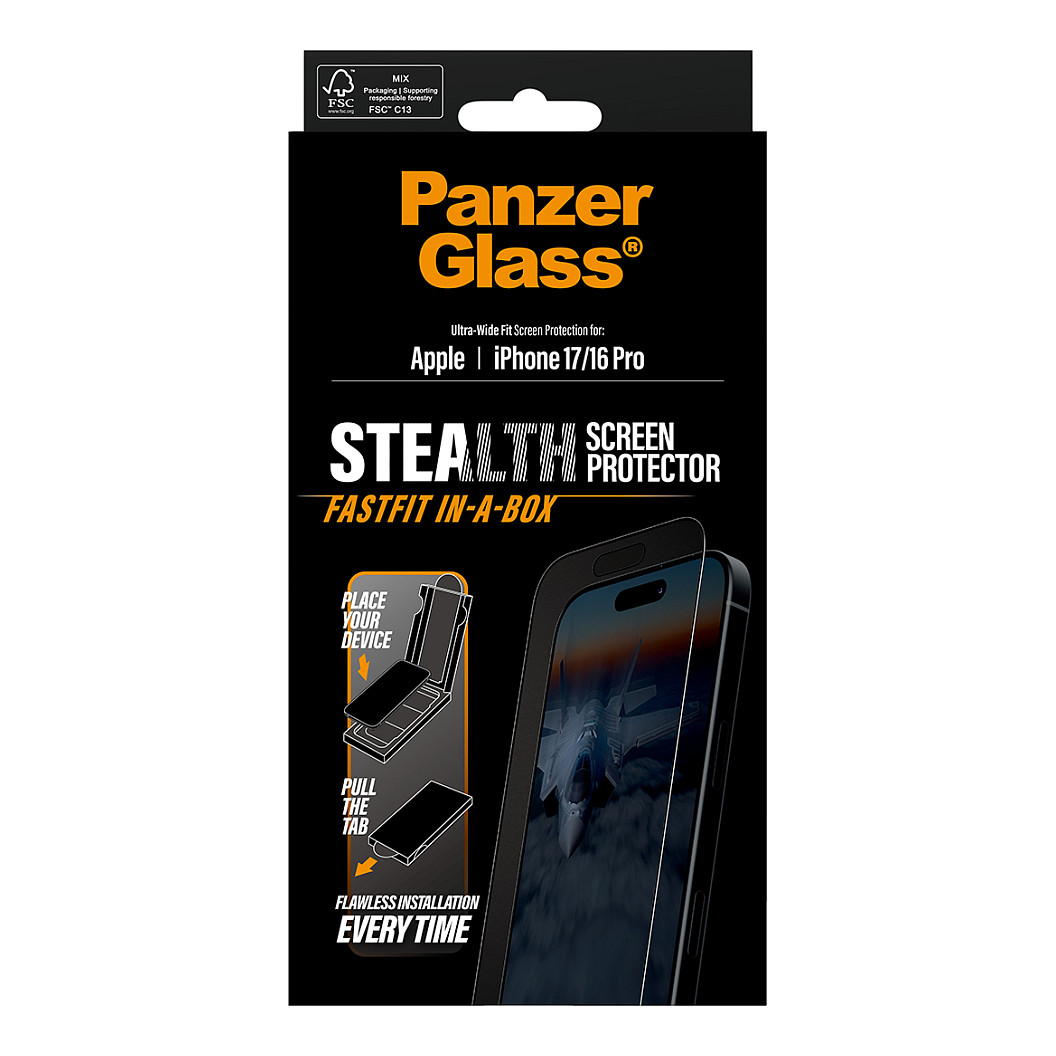 Aksesorë për telefon PanzerGlass Stealth Screen Protector / Ultra-Wide Fit with FastFit / for iPhone 17 & iPhone 16 Pro (Retail Box) - Kornizë e zezë / Transparente - 3