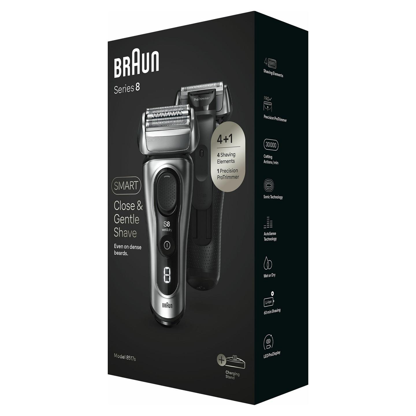 Makinë për Rroje Braun Series 8 / 8517s / Wet&Dry / 4 Elemente Prerëse / ProTrimmer / Kokë 40° / 60 Minuta – Argjend - 5