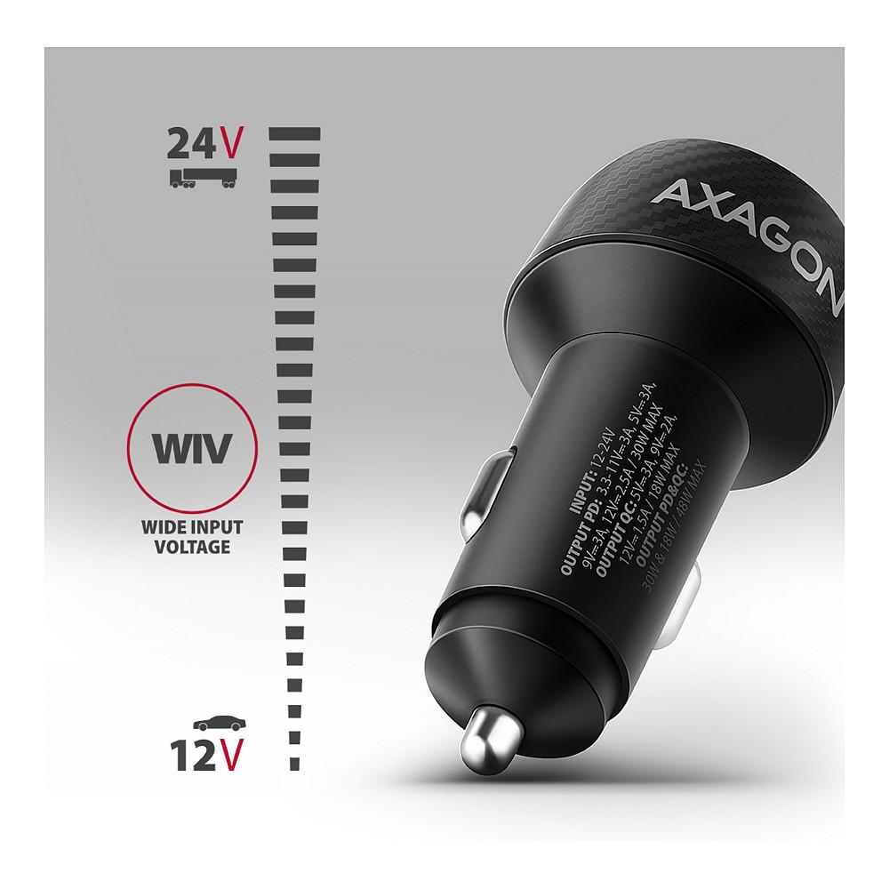 Adapter Telefoni për Veturë AXAGON PWC-PQ48 / 48W / USB-C 30W + USB-A 18W / Power Delivery 3.0 + Quick Charge 3.0 - Zezë - 3