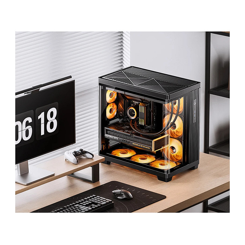 Kasë PC Jonsbo TK-4 / Midi Tower / ATX / Tempered Glass - Zezë - 2