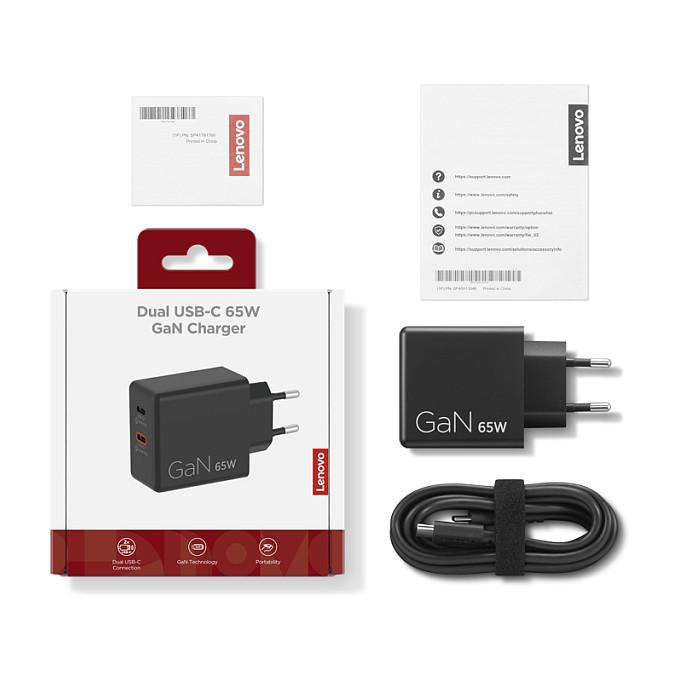 Adapter për Pajisje Lenovo Dual USB-C 65W GaN / 65W / USB Type-C / AC - Zezë - 2