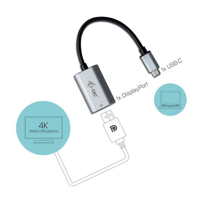 Adapter USB-C në DisplayPort i-tec C31METALDP60HZ, 15cm, 4K 60Hz, USB4, Thunderbolt 3/4, Metal - Hiri - 3