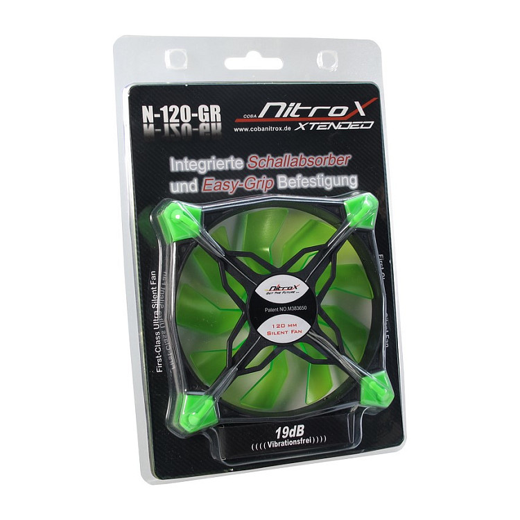 Ftohës për Kasë Inter-Tech Nitrox N-120-GR / 120mm / 25mm / 1200 RPM / 90 m³/h / 19 dBA / 3-Pin / LED – Gjelbër - 2