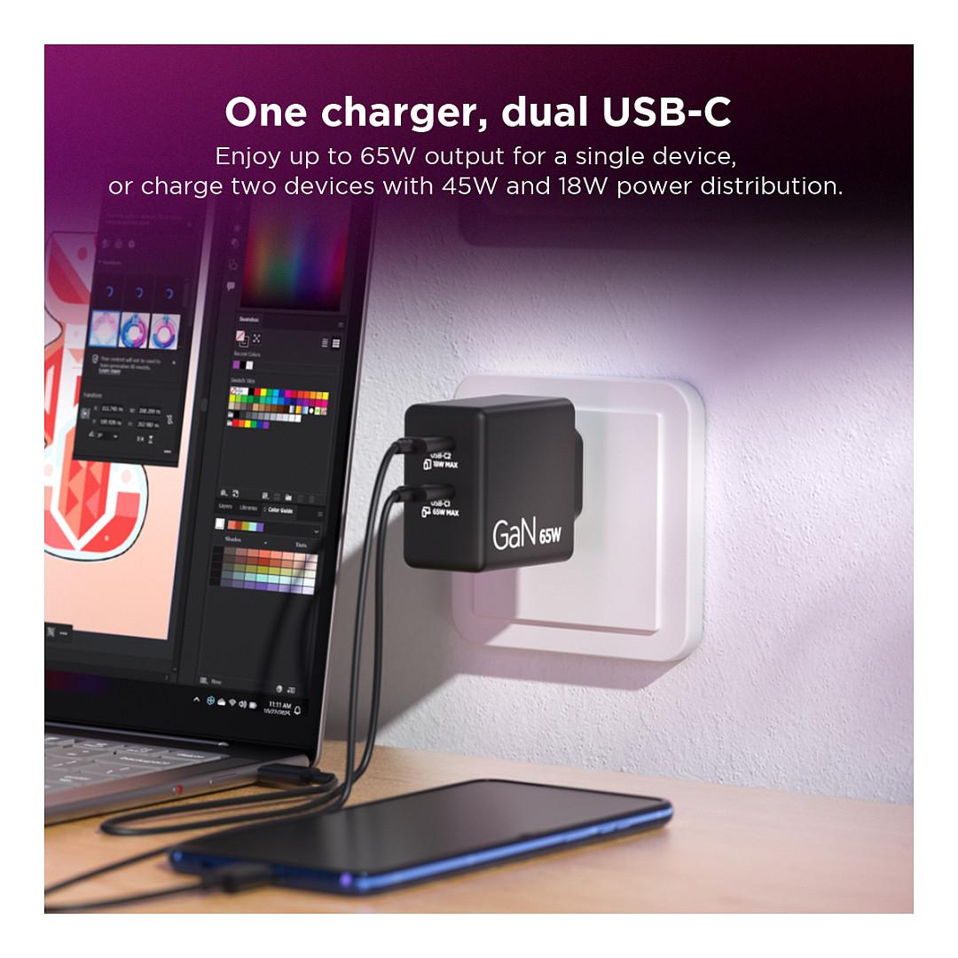 Adapter për Pajisje Lenovo Dual USB-C 65W GaN / 65W / USB Type-C / AC - Zezë - 12
