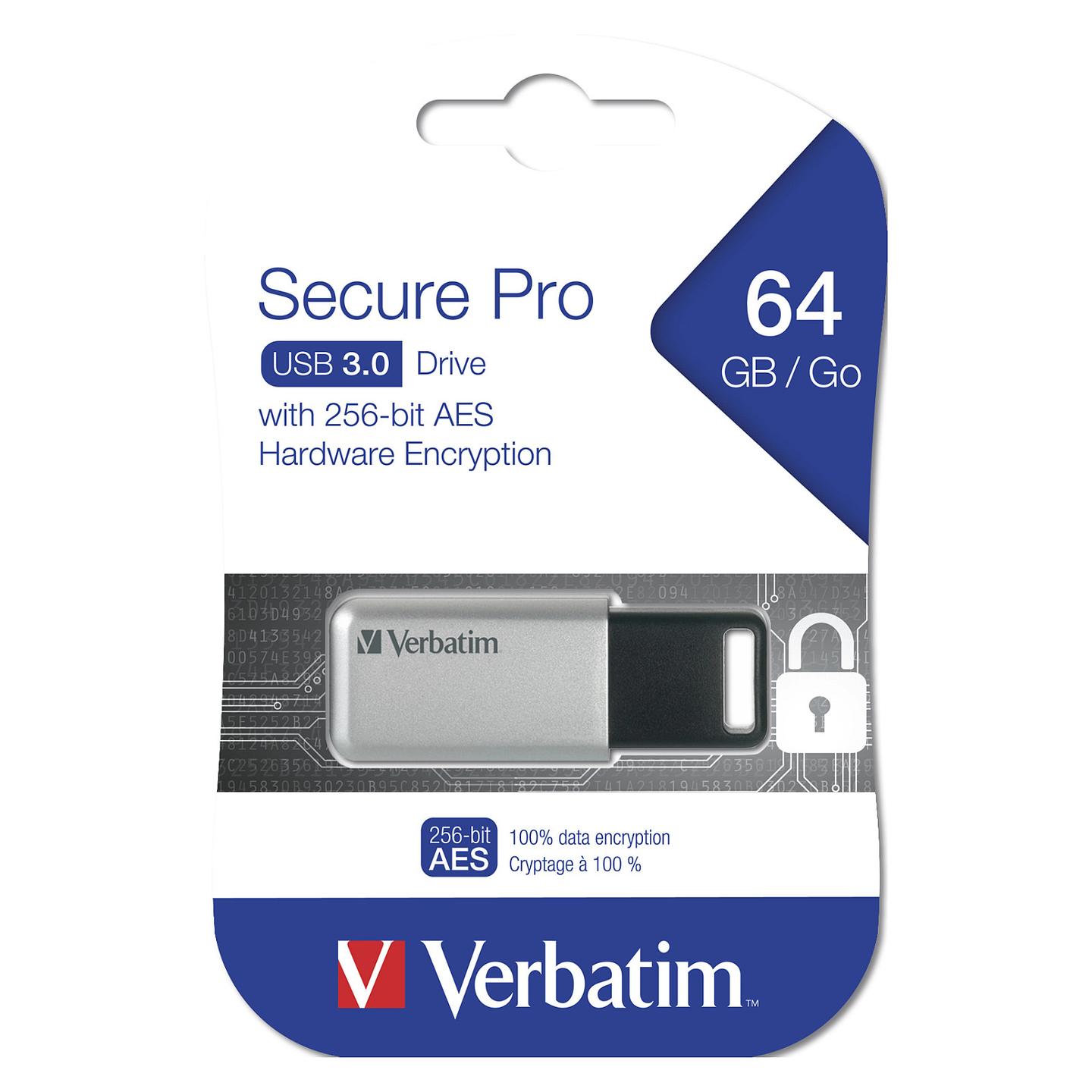 USB Flash Drive Verbatim Secure Data Pro, 64GB, USB 3.2 Gen 1, 100MB/s Read, 35MB/s Write, Enkriptim Hardware - Zezë - 3
