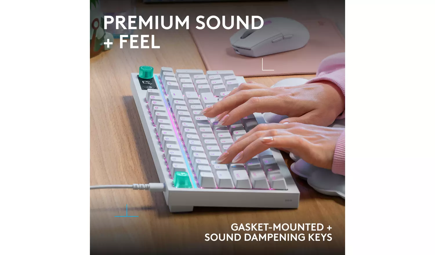 Tastierë Gaming Logitech G316 X 98 / Wired / Mekanike / 98% / Hot-Swappable / Linear & Tactile / LIGHTSYNC RGB / USB-C – Bardhë - 6
