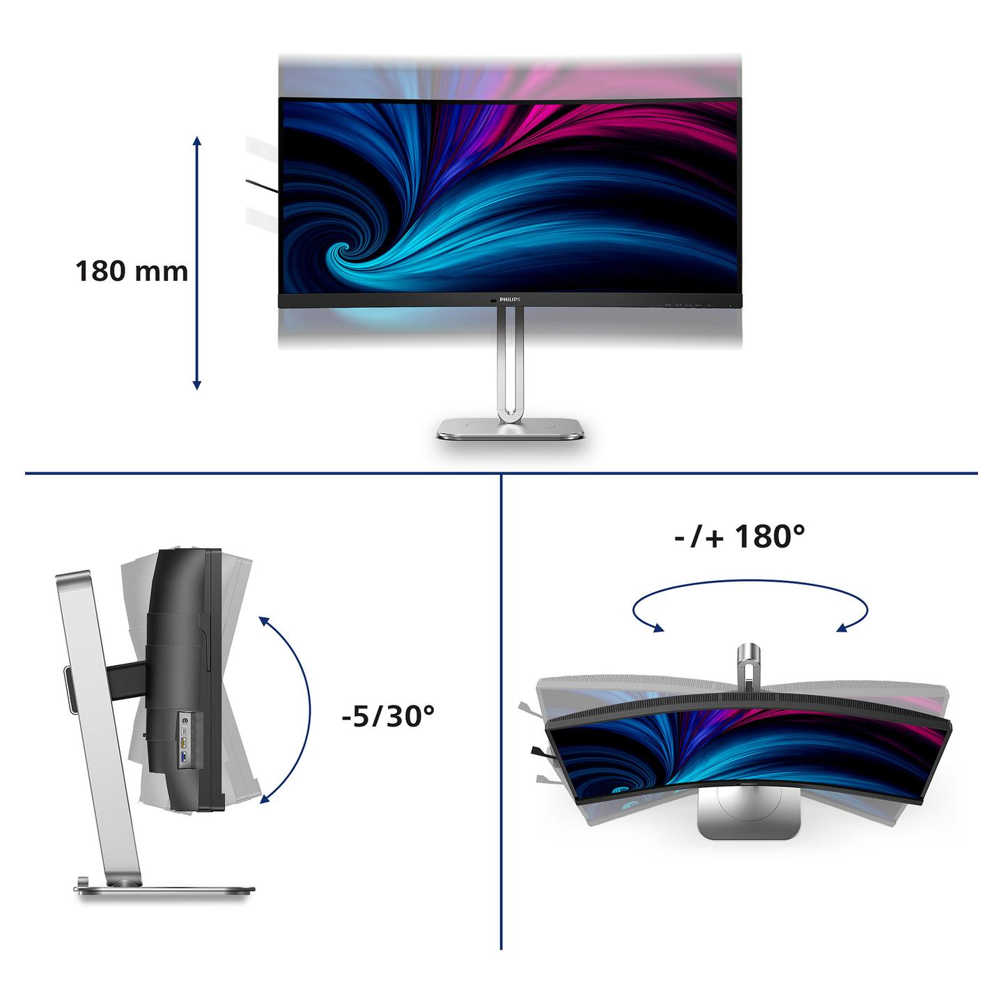 Monitor Philips 34B2U5600C, 34", WQHD VA Curved, 120Hz, 4ms, HDMI + DP 1.4 + USB-C - Zezë - 11