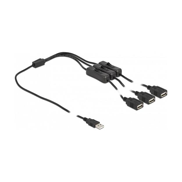 Kabllo për Furnizim me Energji DeLOCK 86804, USB-A në 3x USB-A, 1m, 5V, 2A, 3x Switch - Zezë - 2