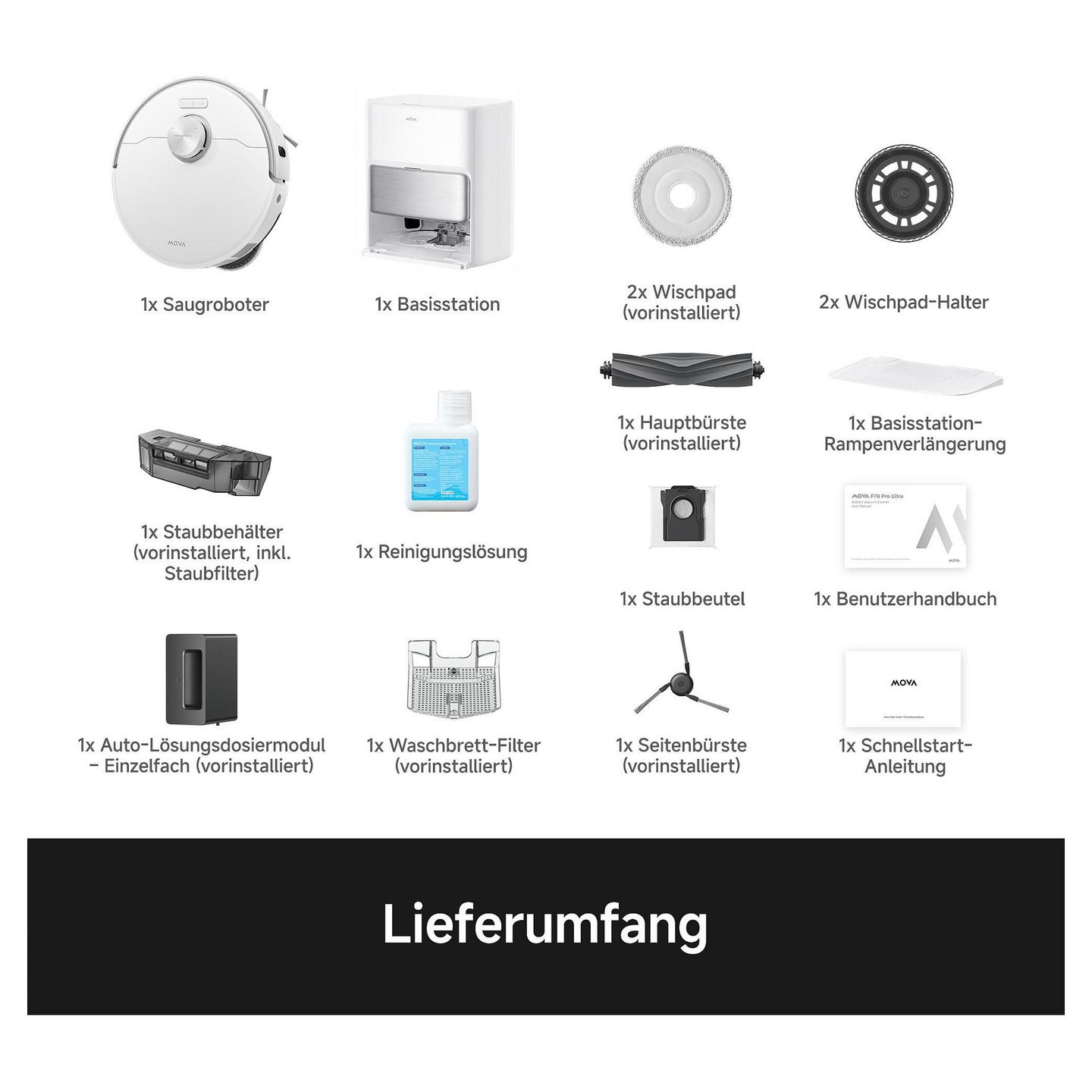 Fshesë Robotike MOVA P70 Pro Ultra, 30,000Pa, 5200mAh, Mop 260 RPM, 4L, 3.5L, Stacion Pastrimi - Bardhë - 2
