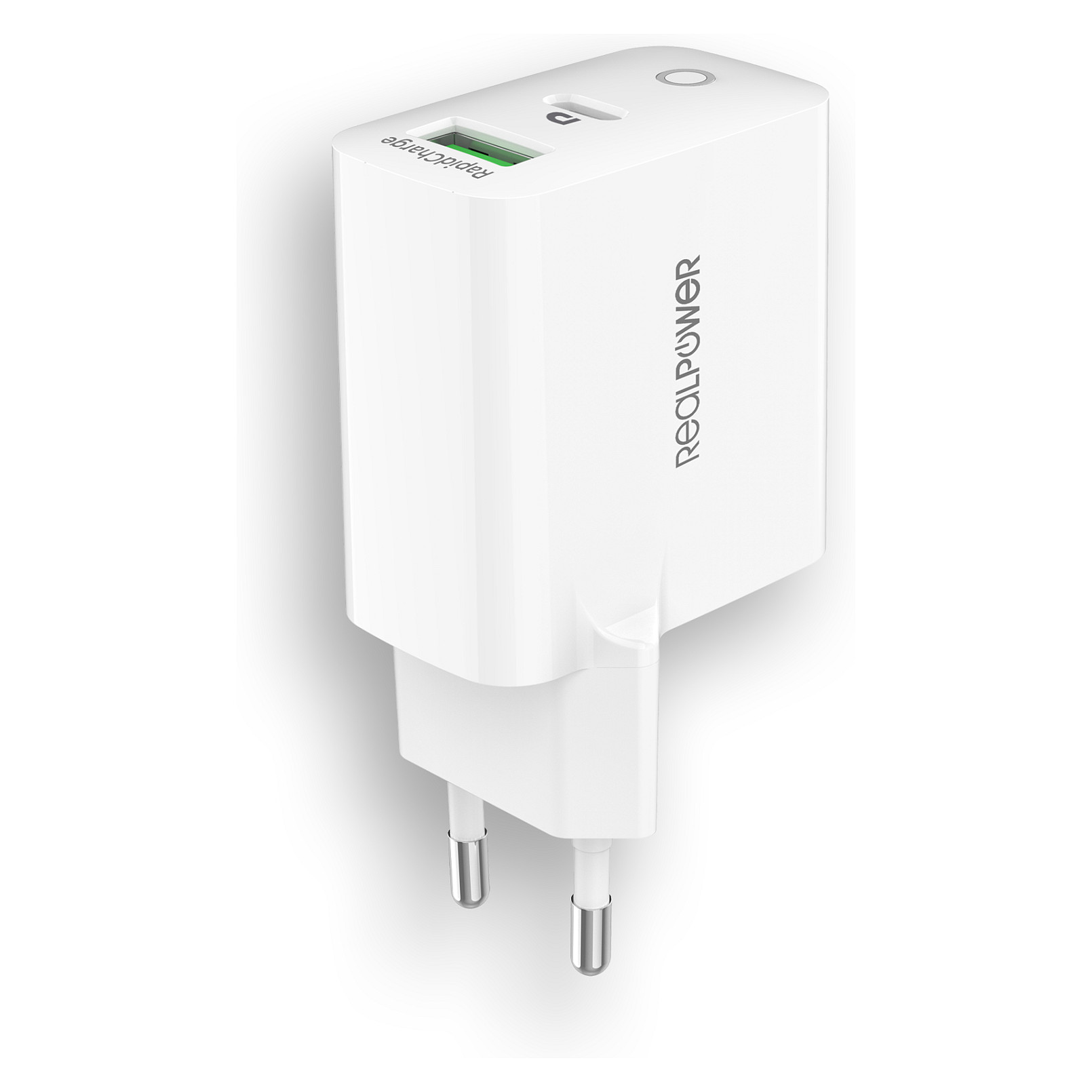 Karikues RealPower PC-20 / 20W / USB-C + USB-A / PD / Karikim i shpejtë – Bardhë - 3