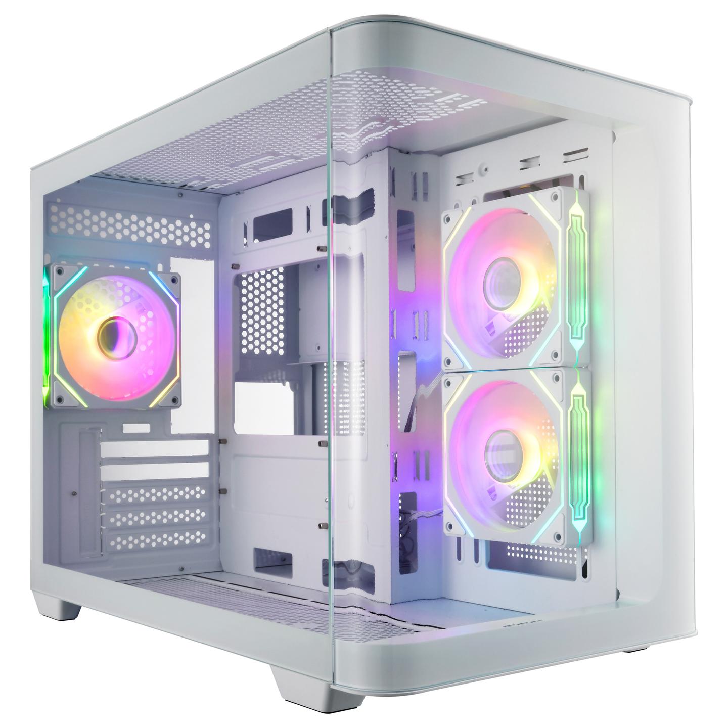 Kasë FSP S380 / Micro-ATX Mid-Tower / 2x120mm Reverse ARGB (Anë) + 1x120mm ARGB (Prapa) / 2xUSB Type-A + USB Type-C / Xham i Temperuar i Lakuar – Bardhë