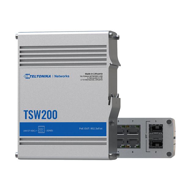Switch Industrial Teltonika TSW200, 8x Gigabit Ethernet RJ45 PoE+, 2x SFP, PoE 240W, 20Gbps, IP30 - Hiri - 2