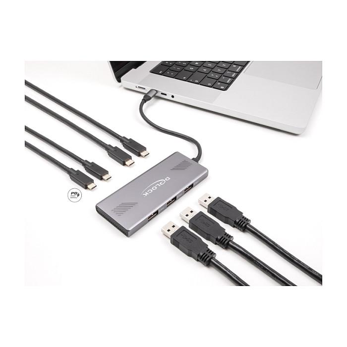 Hub USB DeLOCK 64313 / USB 10 Gbit/s / 4x USB-C + 3x USB-A / Power Delivery 80W / 0.18 m - Gri - 3