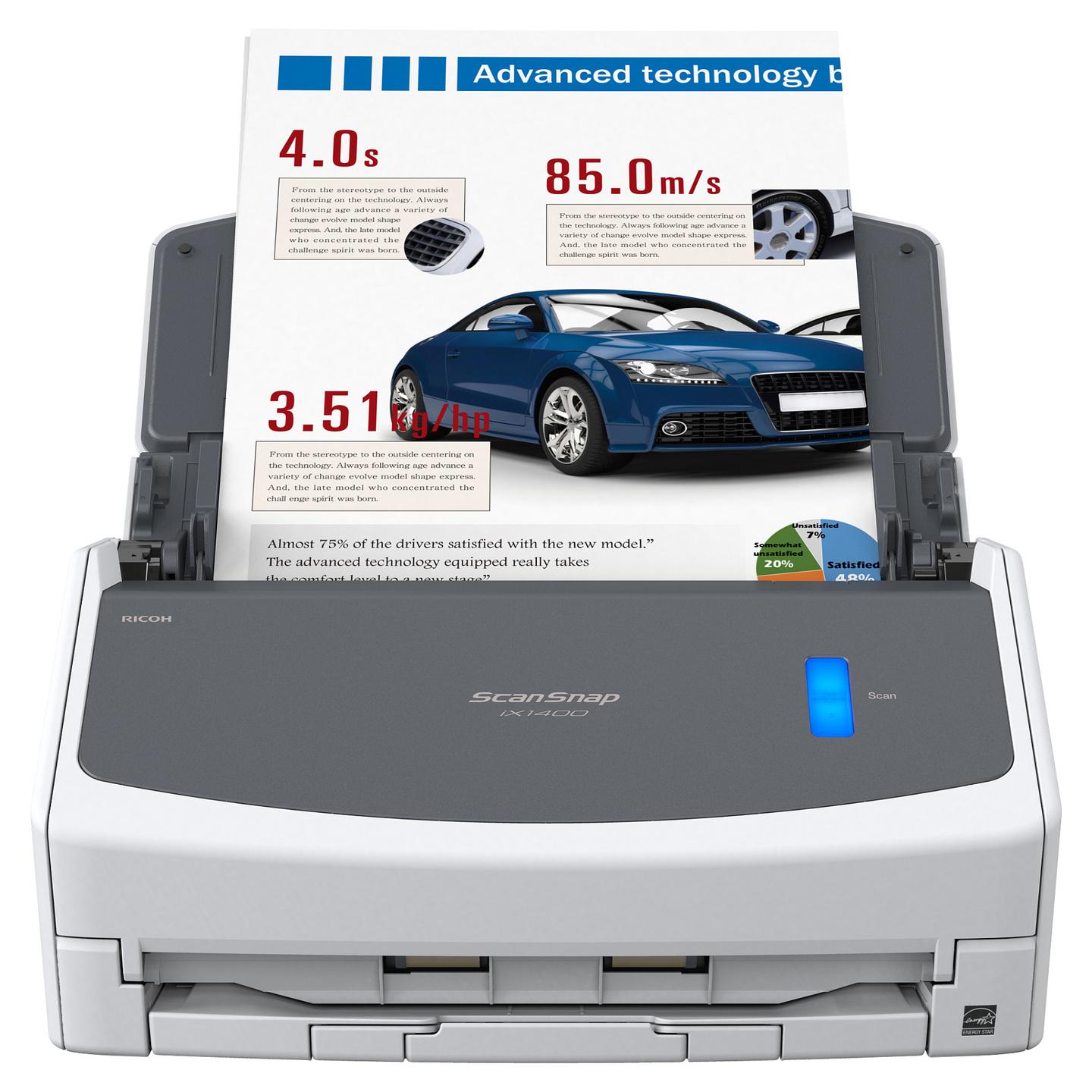 Skaner Ricoh ScanSnap iX1400 / A4 / Colour CIS / 600 × 600 DPI / Duplex / 40 ppm / ADF 50 Fletë / USB 3.2 - Bardhë/Gri - 3