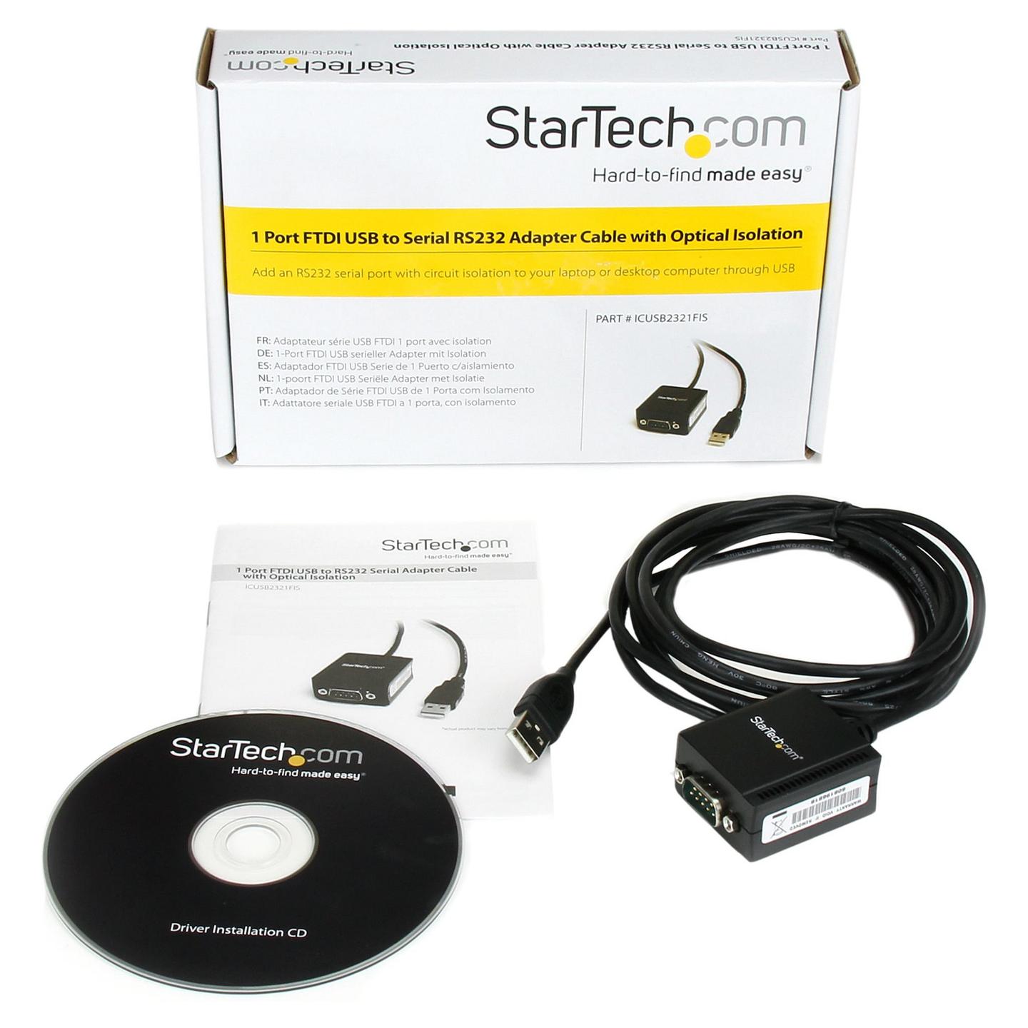 Kabllo USB StarTech.com ICUSB2321FIS / USB 2.0 në RS-232 / DB-9 / FTDI / Izolim Optik / 921.6 Kbps / 2.5 m - Zezë - 4