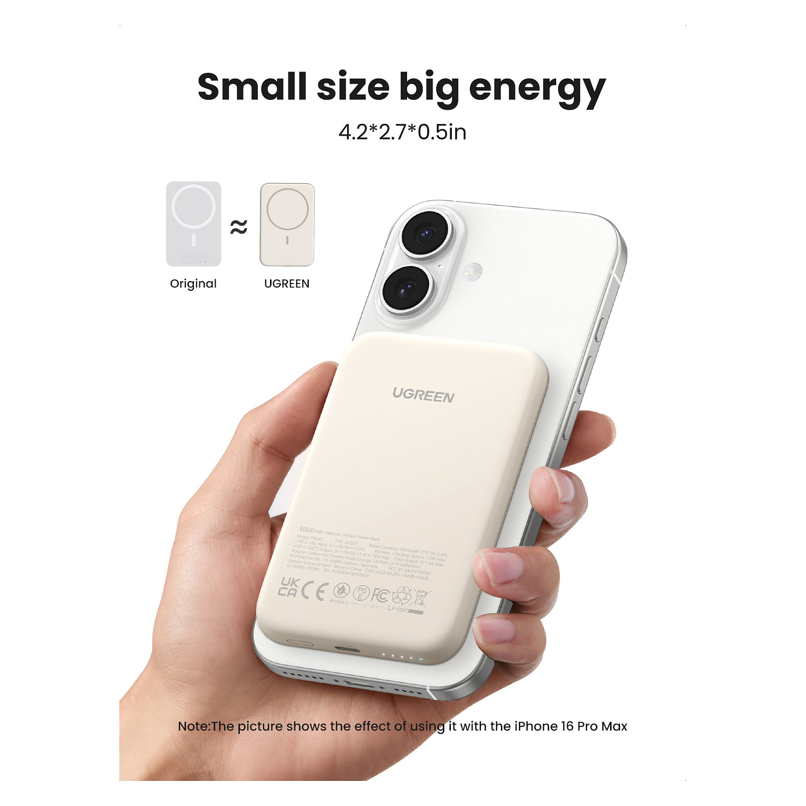 Powerbank UGREEN 25207 / 5.000mAh / USB-C 15W / Wireless 7.5W / Magnetic - 9