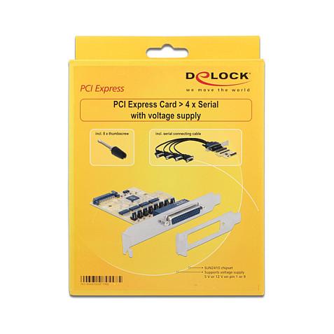 Kartë Zgjerimi PCI Express Delock 89447 / PCIe 2.0 x1 / 4x RS-232 DB9 / 115.2Kbps / SUN2410 / Low Profile - 4