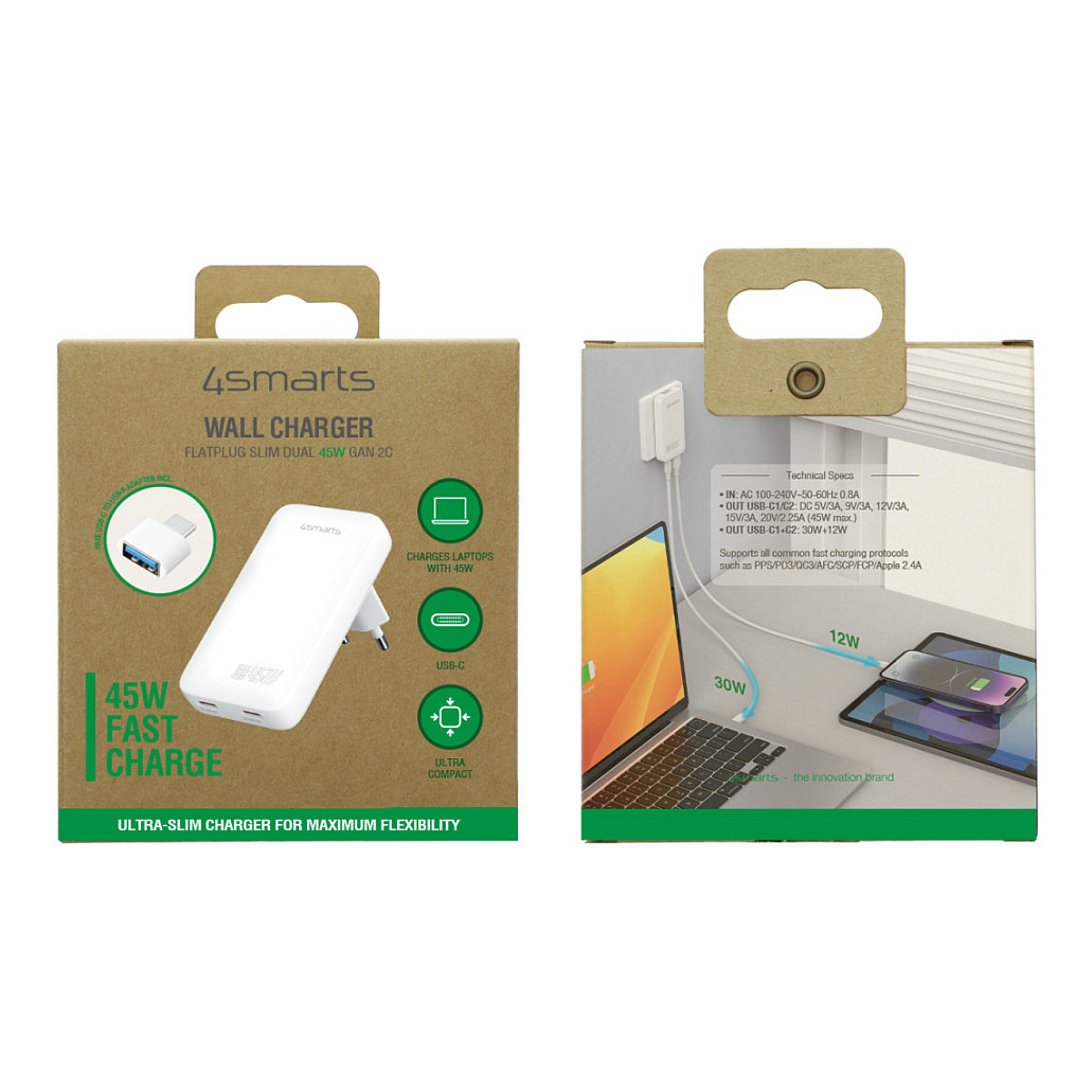 Karikues 4smarts 542045 / GaN / 45W / 2x USB-C / PD 3.0 / PPS - Bardhë - 4