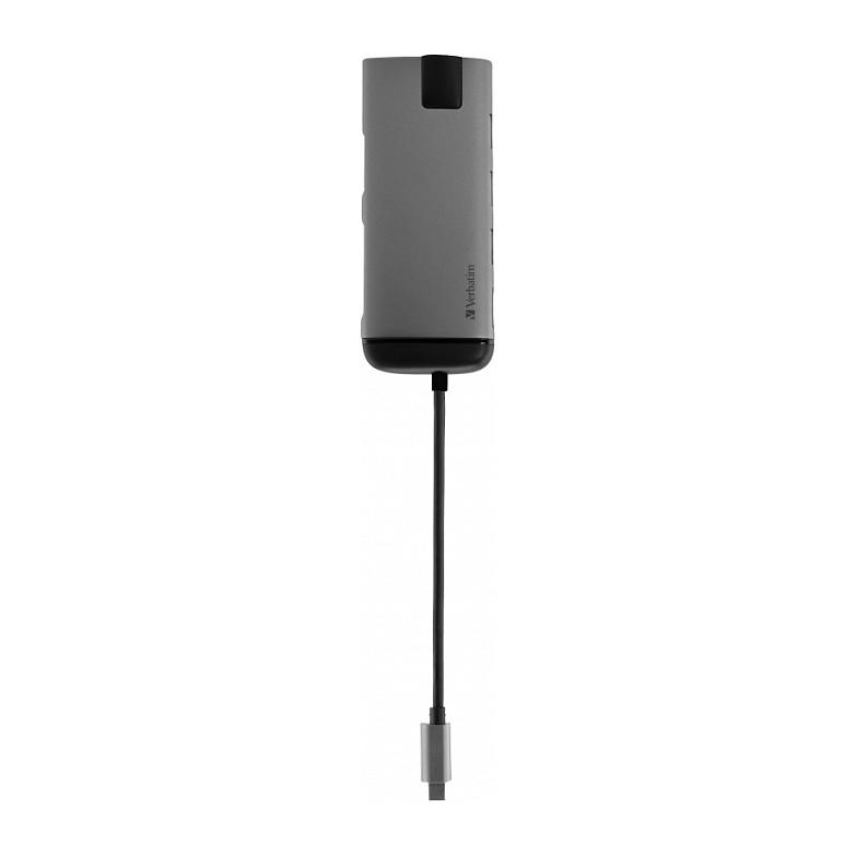 Hub USB Verbatim 49142 / USB-C / 3x USB-A / HDMI 4K / RJ45 Gigabit / SD + MicroSD / USB-C PD / 0.15 m - Zezë/Argjend - 5