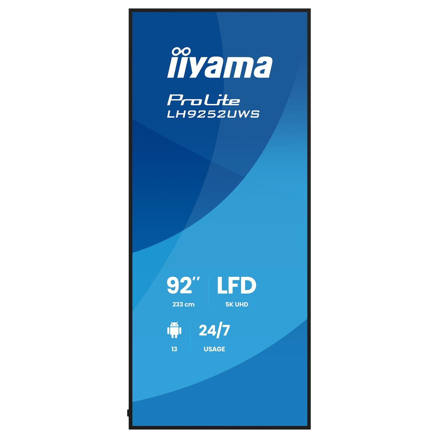 Digital Signage iiyama ProLite LH9252UWS-B1AG, 92", 5K UHD, VA, 21:9, 500cd/m², HDMI, DisplayPort, USB-C - Zezë - 2