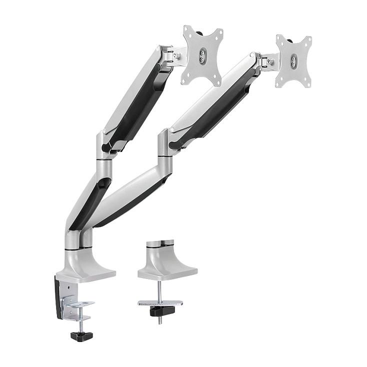 Mbajtëse për Monitor LogiLink BP0043 / 2 Monitorë / 13–32" / deri 9kg për Monitor / Gas Spring / VESA 75x75 & 100x100 / Rotacion 360° - Argjend - 3