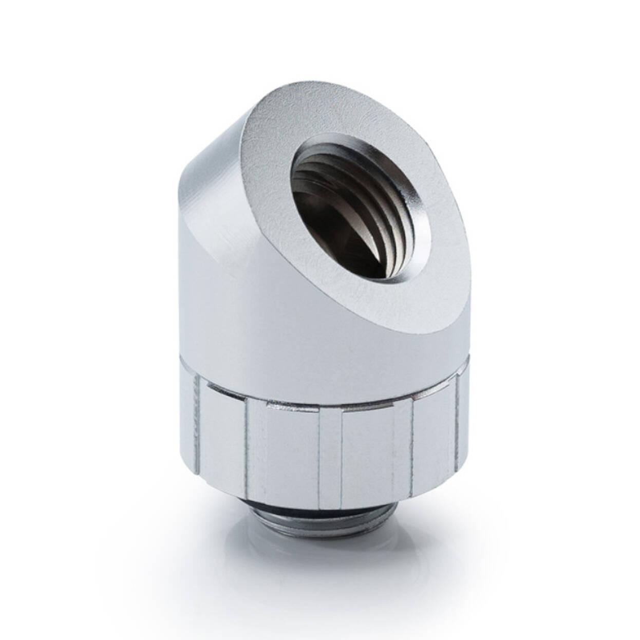 Adapter për Ftohje Bitspower Artemis, 45°, G1/4" Mashkull në G1/4" Femër, Rrotullues - Argjend