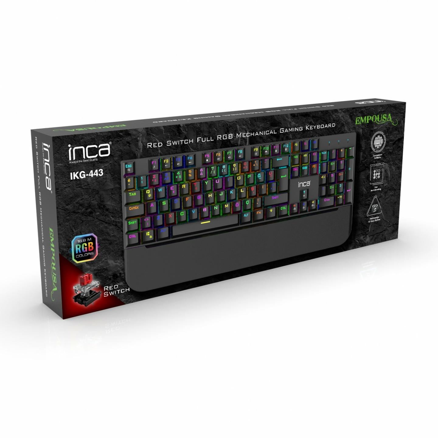 Tastierë Gaming INCA IKG-443 Empousa 100% / Mekanike / Red Switch / RGB / USB / 12 Multimedia Keys - Zezë - 12