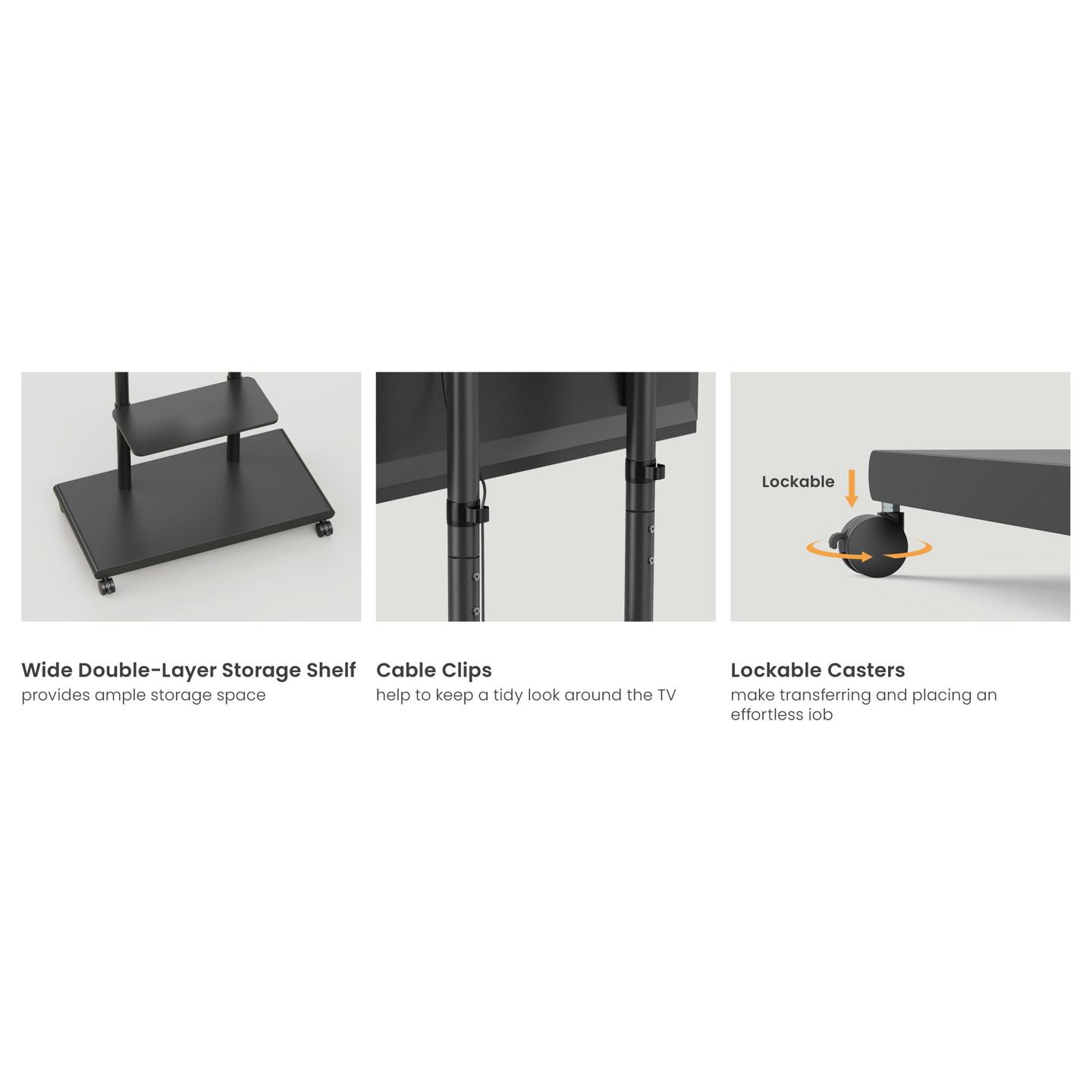 Mbajtëse për TV Equip 650635 , 50–90" , deri 60kg , me rrota , lartësi e rregullueshme , e pjerrët , e rrotullueshme , VESA 200x200–600x400 - Zezë - 6