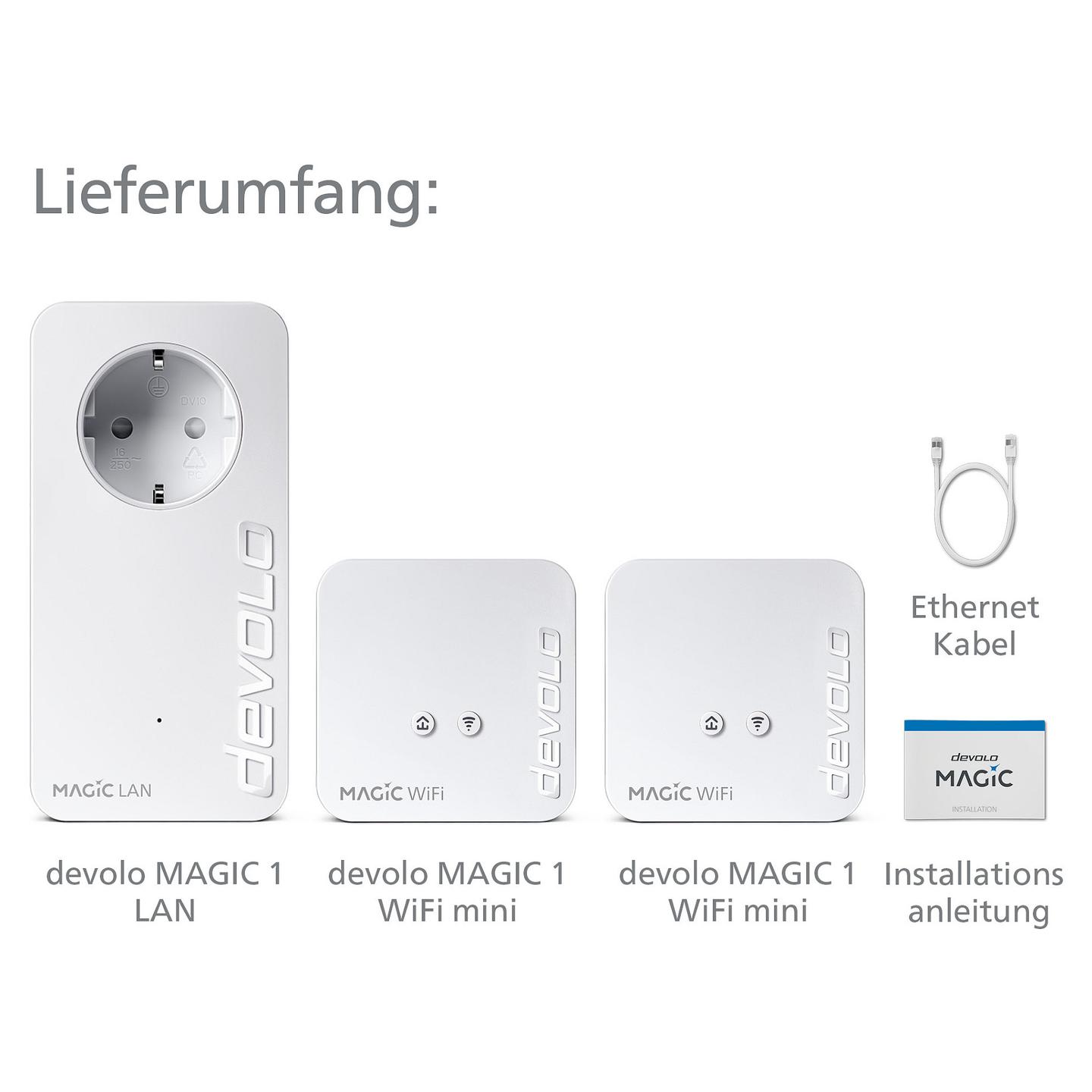 Power-LAN devolo Magic 1 WiFi mini Network Kit, 1200Mbps, G.hn, Wi-Fi 4 300Mbps, 3× Fast Ethernet 10/100Mbps, Mesh, MIMO - Bardhë - 7