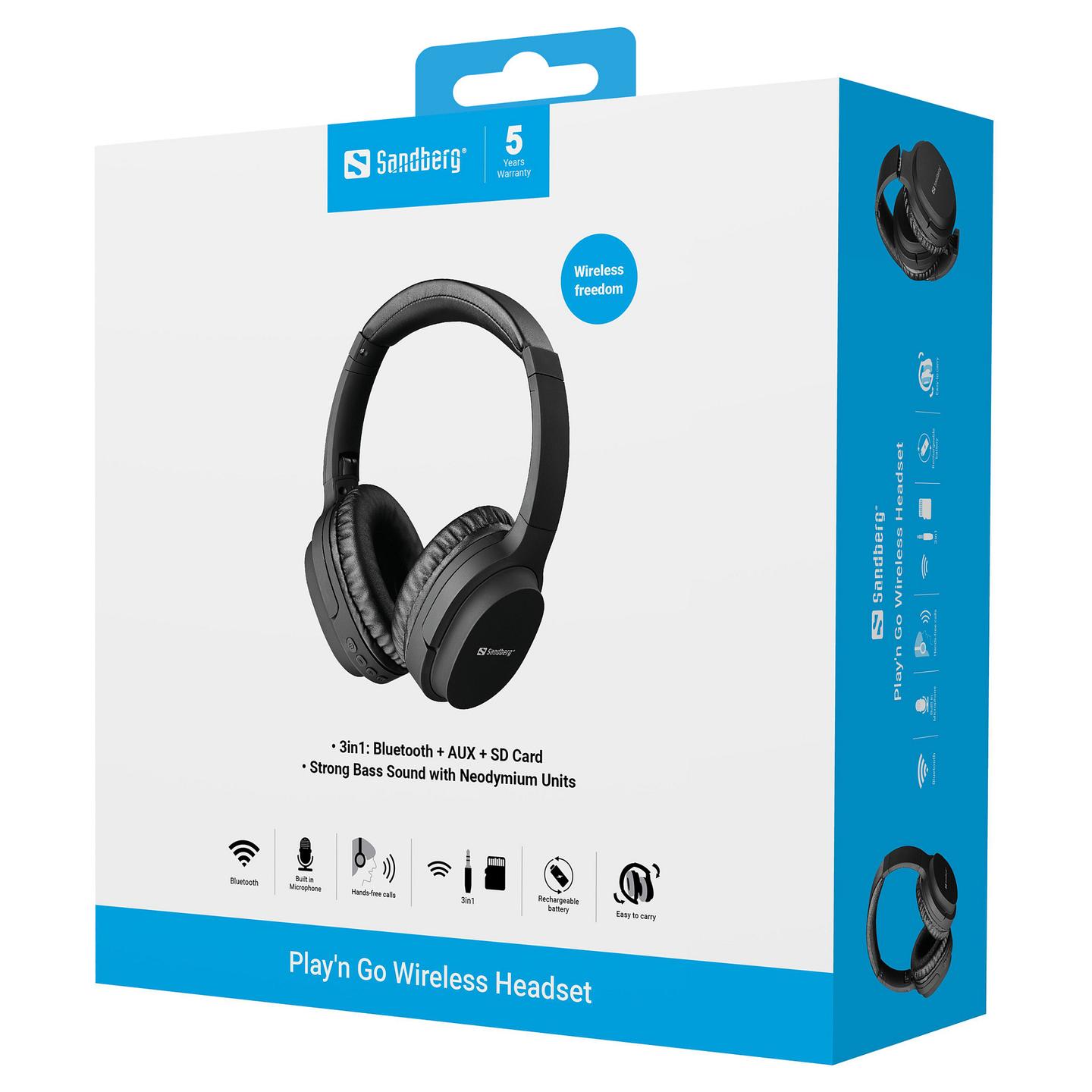 Kufje pa kabllo Sandberg Play'n Go / 40mm / Bluetooth 5.0 / AUX 3.5mm / Micro-SD - Zezë - 4