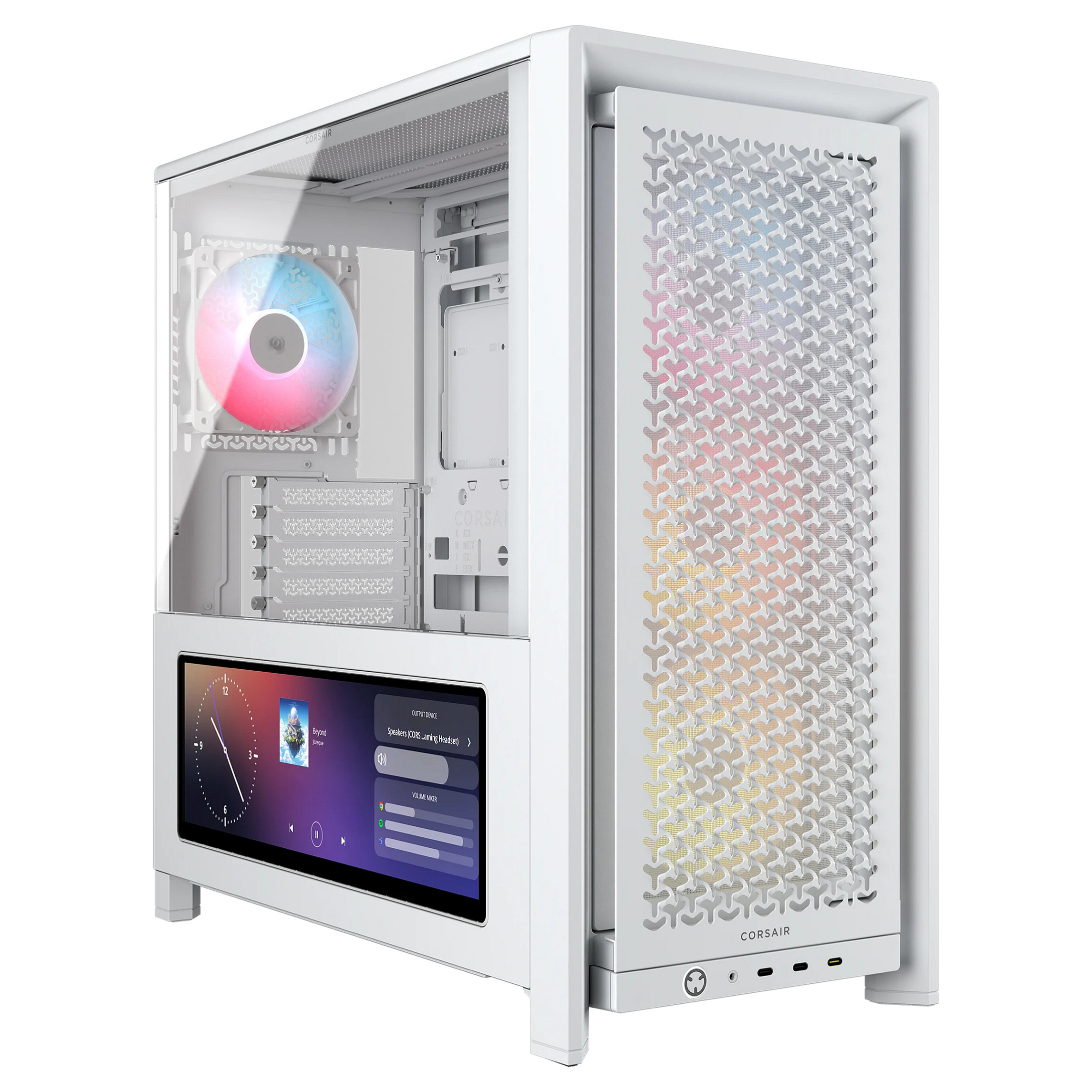Kasë PC Corsair FRAME 4000D LCD RS ARGB / Midi Tower / E-ATX + ATX / 3x 120mm + 1x 120mm RS120 ARGB Fan / 14.5" LCD / Tempered Glass - Bardhë