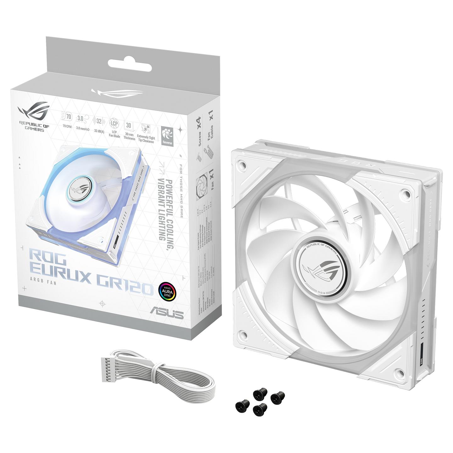 Ftohës për Kasë ASUS ROG Eurux GR120 ARGB Reverse, 120mm, PWM, 2200 RPM, 70 CFM, ARGB - Bardhë - 20