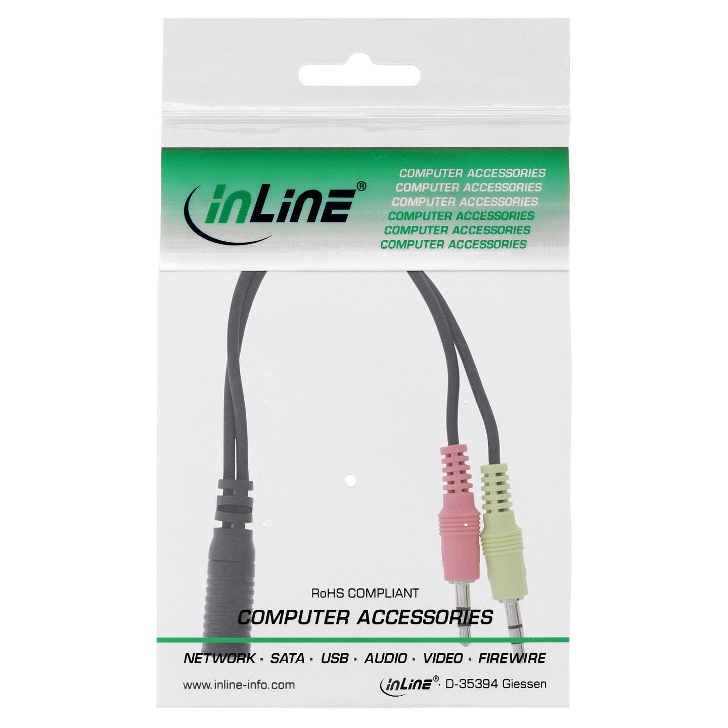 Adapter Audio InLine 99312A, 2x 3.5mm në 3.5mm 4-pin, OMTP, 0.15m – Zezë - 2