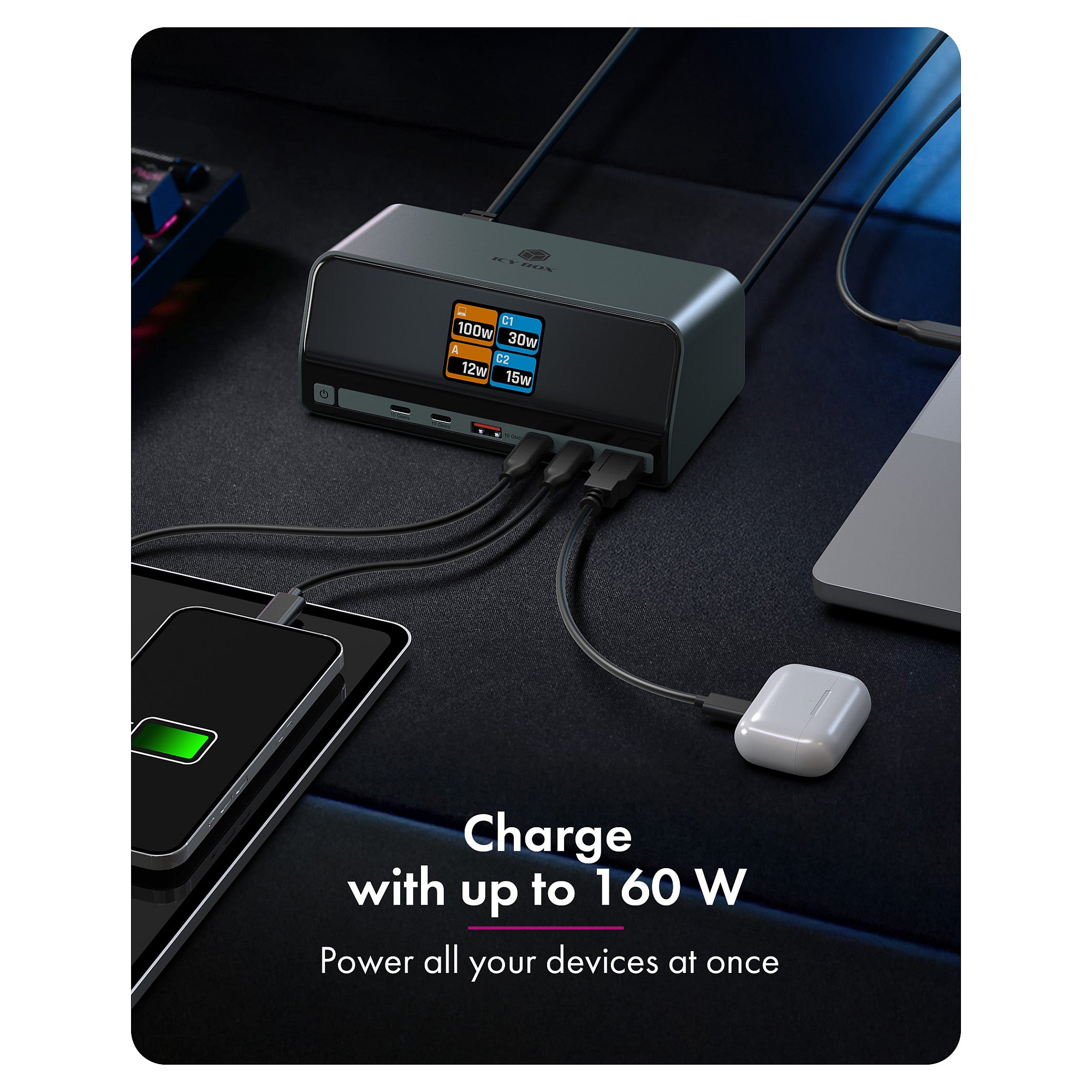 Docking Station ICY BOX Heart Dock 2300 / 3x USB-A / 4x USB-C / 2x HDMI / Gigabit Ethernet / 100W PD / LCD – Zezë - 6