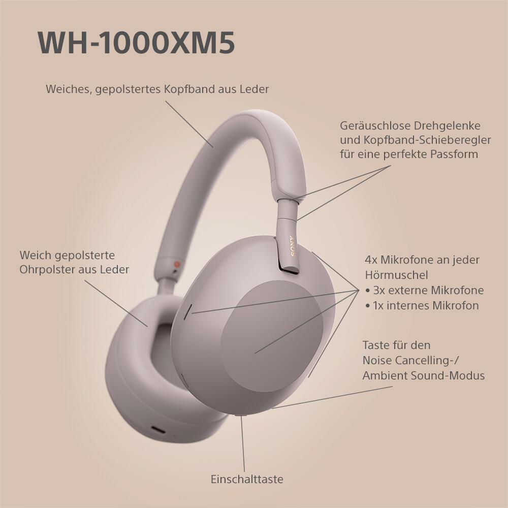 Kufje pa kabllo Sony WH-1000XM5 / WH1000XM5P.CE7 / Bluetooth 5.2 / Active Noise Cancellation / LDAC / Hi-Res Audio / 30mm Driver - Rozë - 3