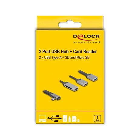 Hub USB DeLOCK 64303 / USB Type-C / 2 Porta USB / SD / Micro SD / 5 Gbps - Gri - 6