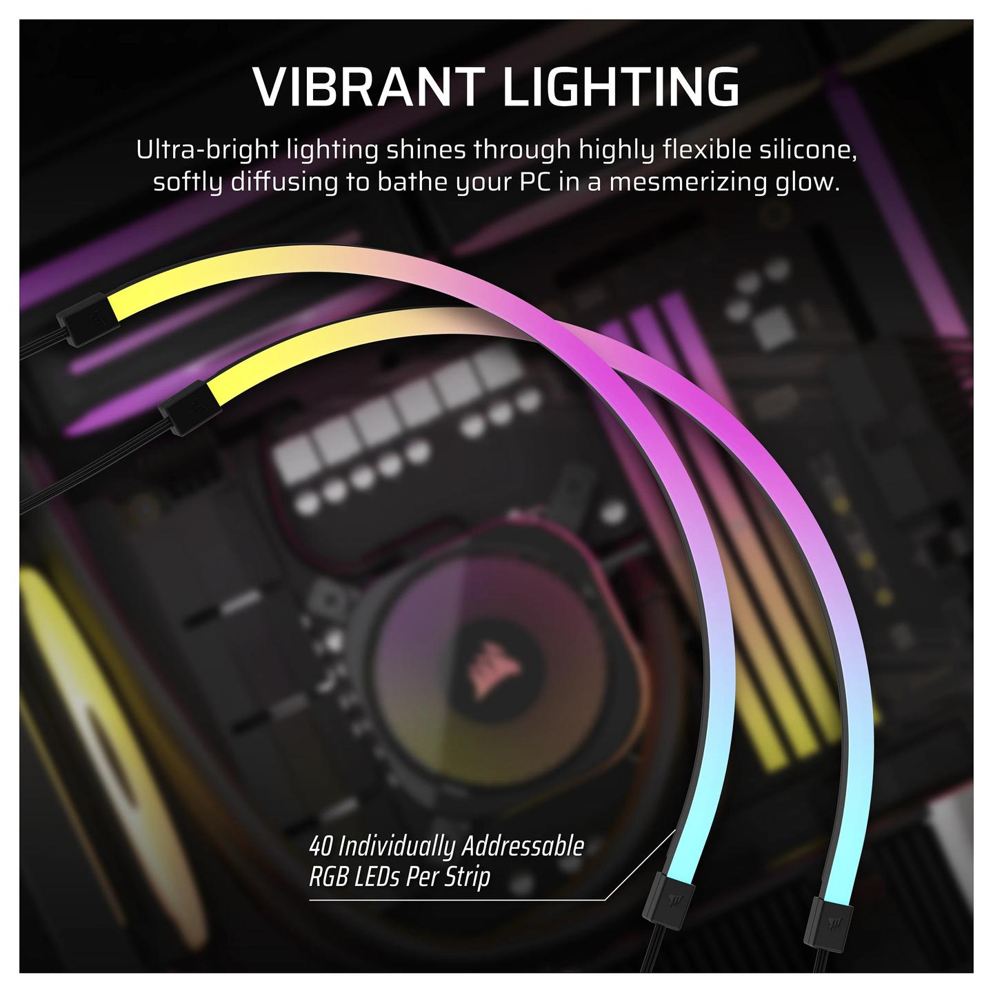 Shirit Ndriçimi për Kasë CORSAIR iCUE LINK LS350 Aurora, 2 Copë, 350mm, 40 LED RGB për Shirit, Magnetik - Zezë - 6