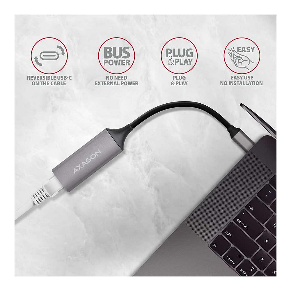 Adapter Rrjeti AXAGON ADE-TRC / USB-C 3.2 Gen 1 / Gigabit Ethernet RJ45 / 1000Mbps / Realtek RTL8153 - 3