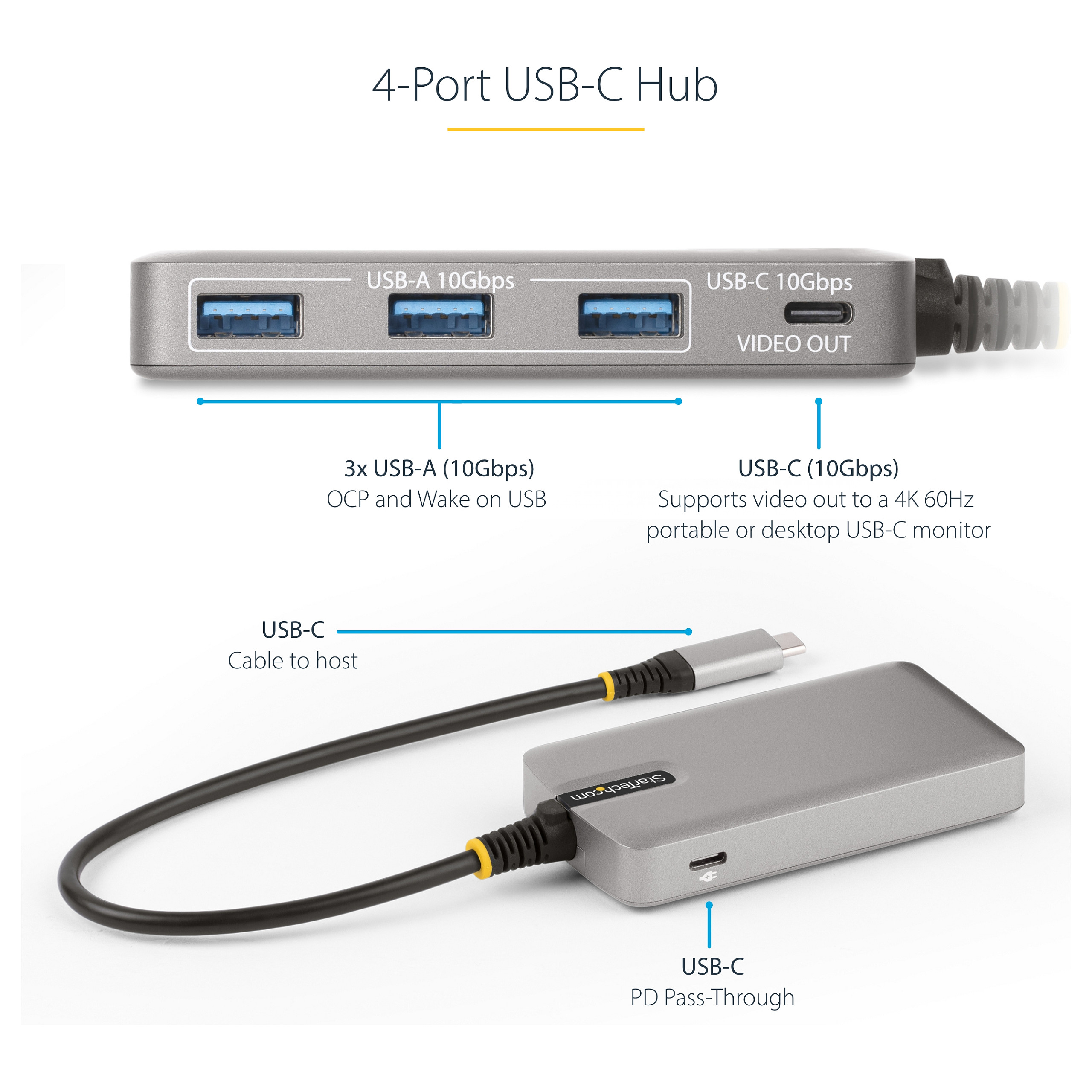 Hub StarTech HB31C3A1CDPPD3 / 3x USB-A + 1x USB-C DP 4K60 / 100W PD / 10Gbps – Argjend - 12