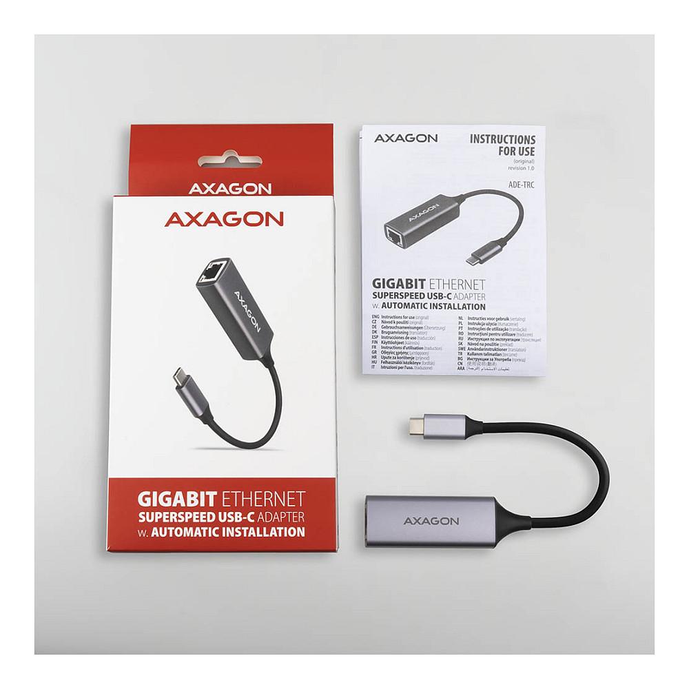 Adapter Rrjeti AXAGON ADE-TRC / USB-C 3.2 Gen 1 / Gigabit Ethernet RJ45 / 1000Mbps / Realtek RTL8153 - 7