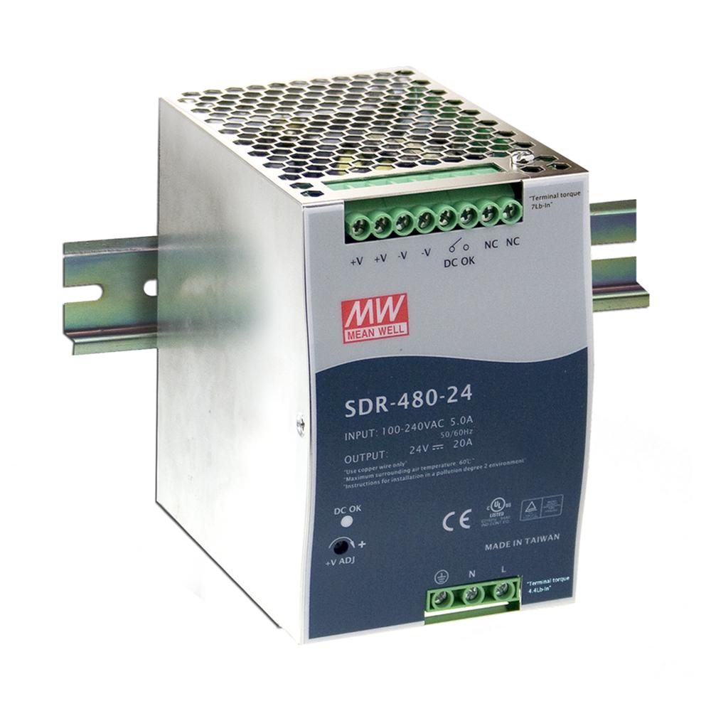 Furnizues Energjie Mean Well SDR-480-48, 480W, 48V DC, 10A, DIN Rail – Gri