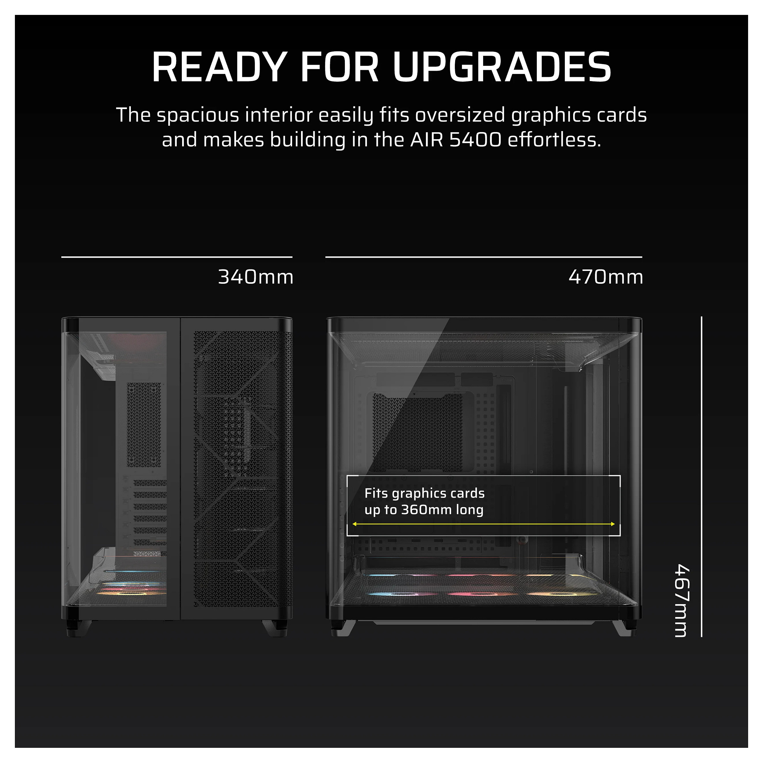 Kasë PC Corsair AIR 5400 RS-R ARGB / Midi Tower / E-ATX + ATX / 3x 120mm RS-R ARGB Fan / Tempered Glass - Zezë - 11