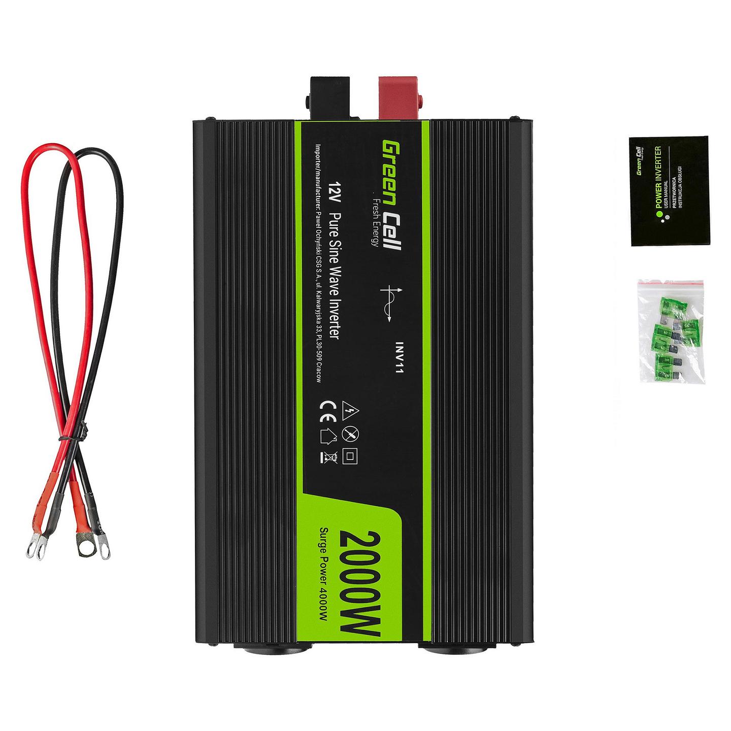 Inverter Green Cell INV11, 2000 W, 12 V DC në 230 V AC, valë sinusoidale të pastër – Zezë - 5