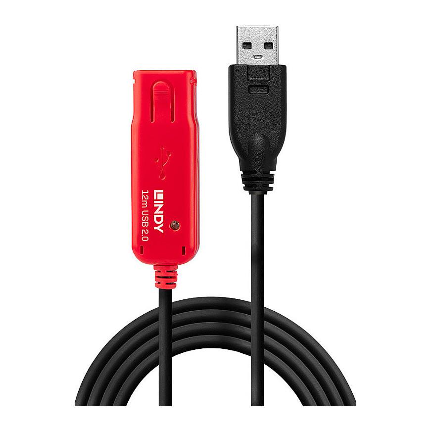 Kabllo USB Lindy 42782, USB 2.0, zgjatuese aktive, USB-A mashkull në USB-A femër, 12 m - Zezë - 2