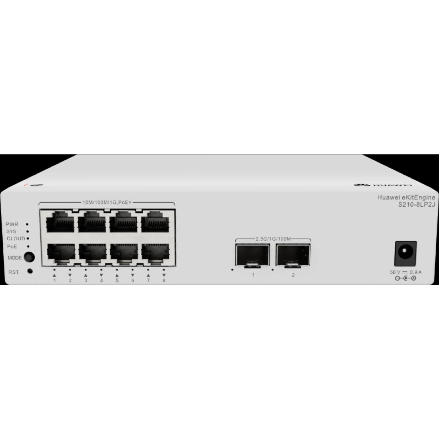 Switch Huawei eKitEngine S210-8LP2J, 8x Gigabit Ethernet RJ45 PoE+, 2x SFP 2.5G, PoE 32W, 26Gbps, Layer 2 Managed - Bardhë - 2
