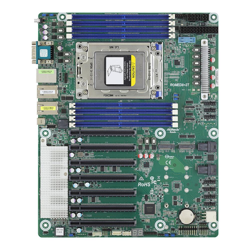 Pllakë Amë ASRock Rack ROMED8-2T / SP3 (LGA 4094) / System on Chip / DDR4 / ATX / 8× DIMM / 2× M.2 / 10× SATA III / 7× PCIe 4.0 x16 / Dual 10 Gigabit LAN / IPMI