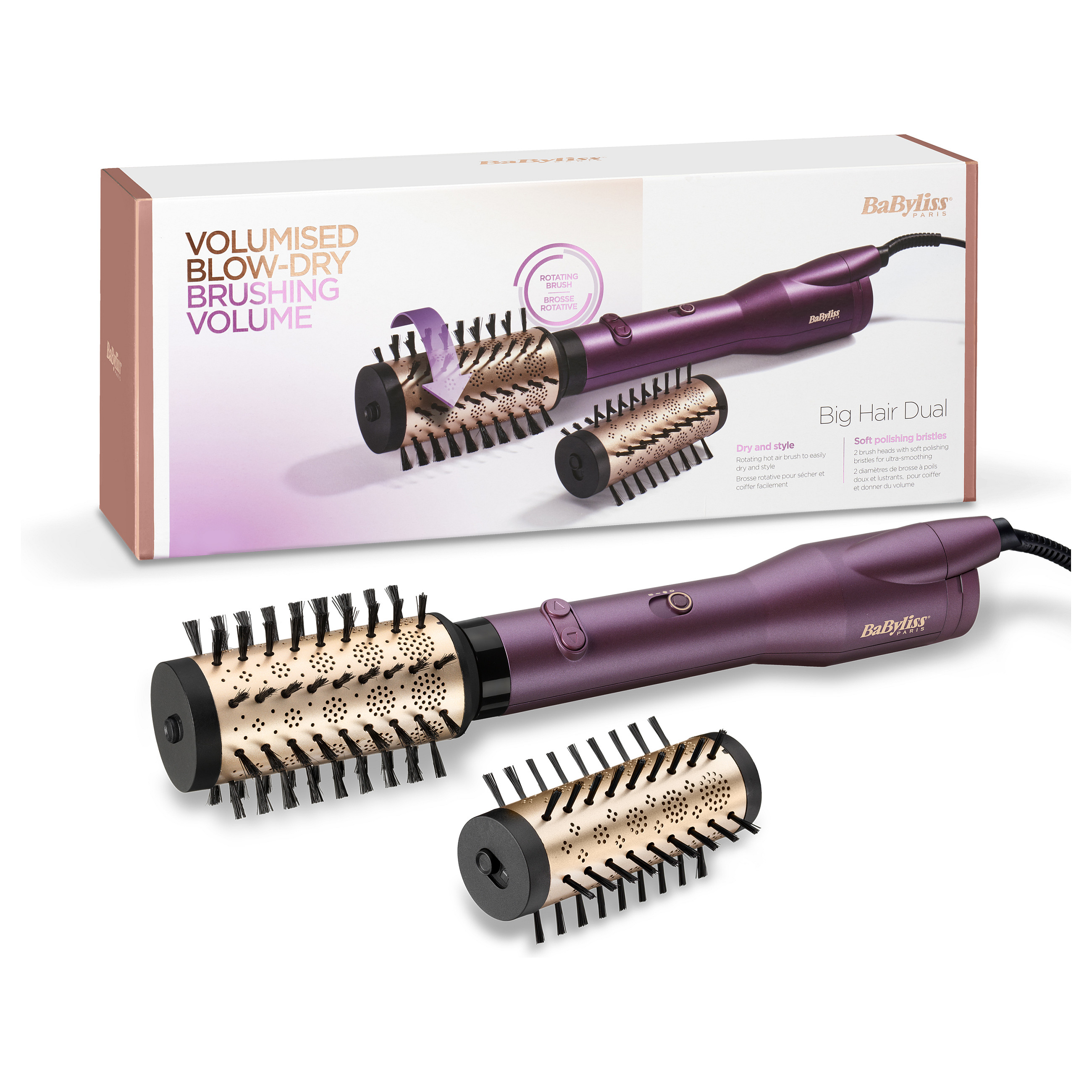 Stiluese për flokë BaByliss Big Hair Dual AS950E / 650W / Ionic / Ceramic / 40–50 mm / 2 Drejtime Rrotullimi – Vjollcë - 6