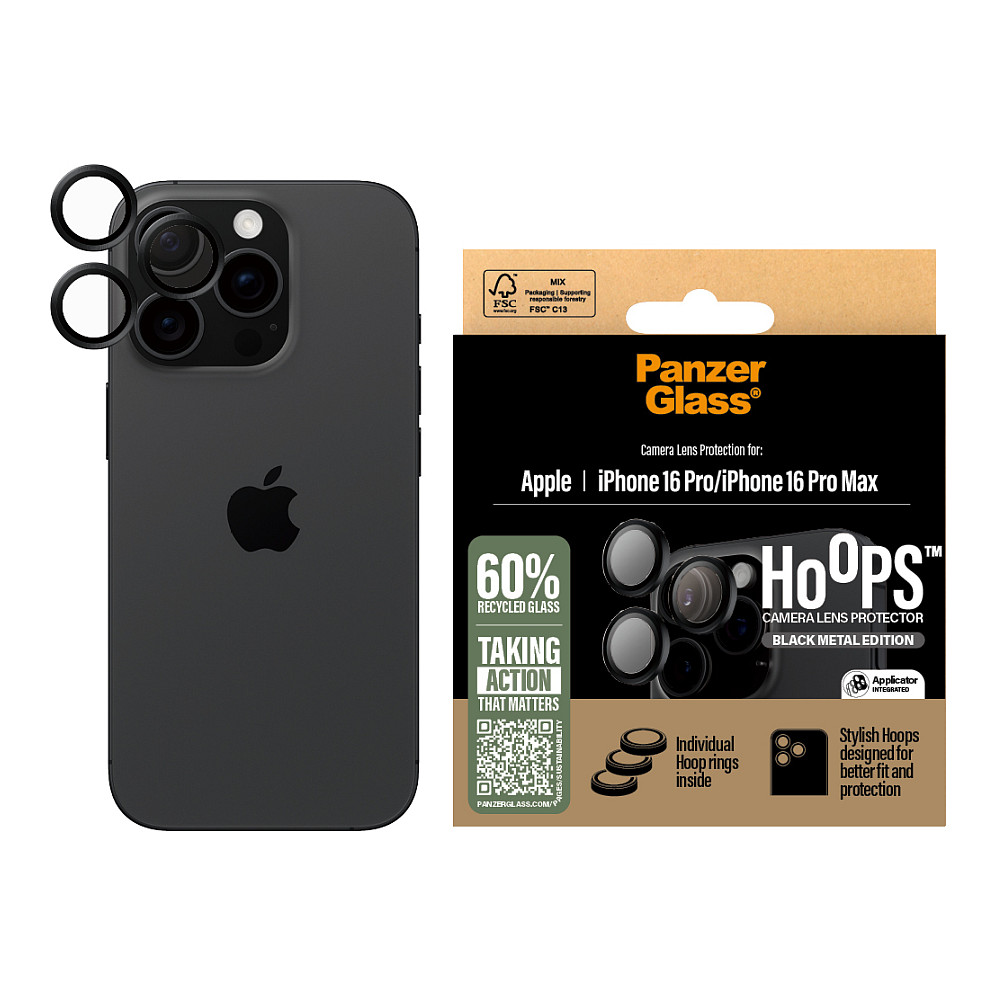 Aksesorë për telefon PanzerGlass Hoops / Mbrojtës për Kamerë / Xham temperuar + Silikon + Aliazh Alumini / iPhone 16 Pro & 16 Pro Max - Zezë - 2