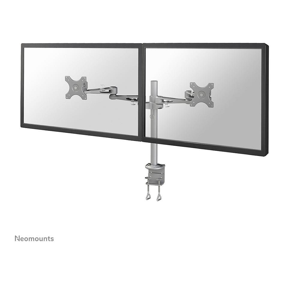 Mbajtëse për Monitor Neomounts / 2 Monitorë / 14"-27" / 6kg për Monitor / VESA 75x75-100x100 / Full Motion / Tavolinë - Argjend